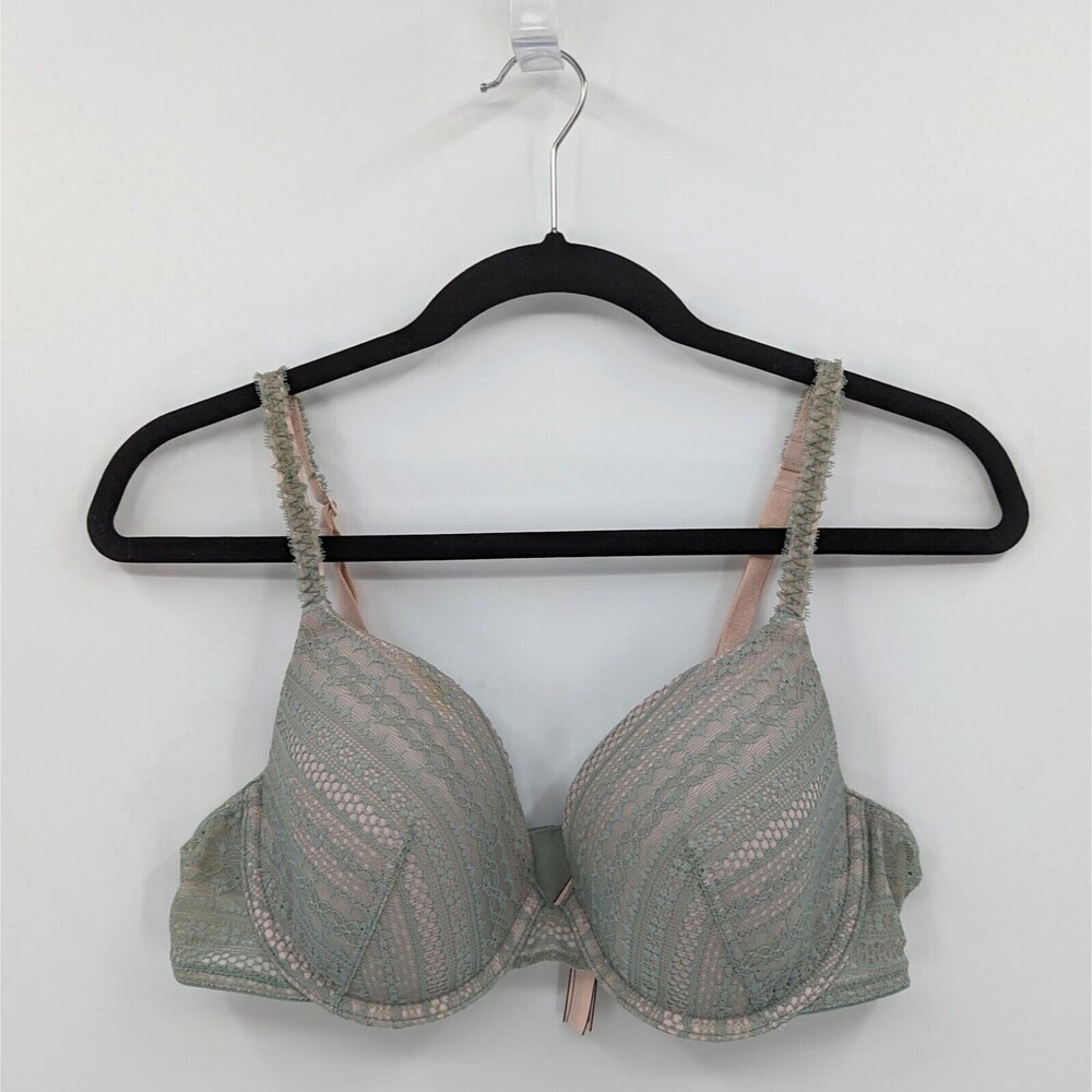 Victoria's Secret Bra Women's 36C Green Lace Lined Perfect Coverage